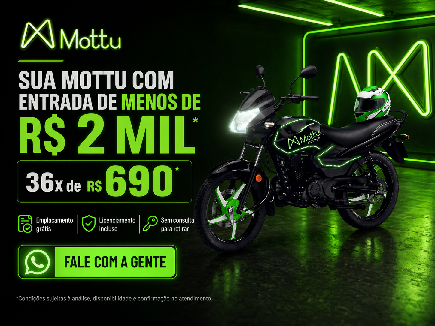 Oferta principal Mottu com entrada de menos de dois mil reais e 36 parcelas de 690 reais
